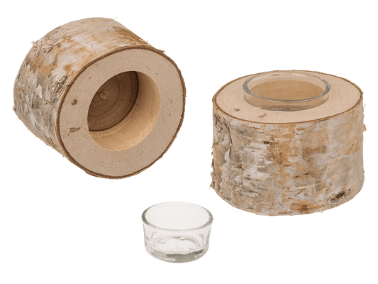 Decorative tree trunk with glass tealight insert,