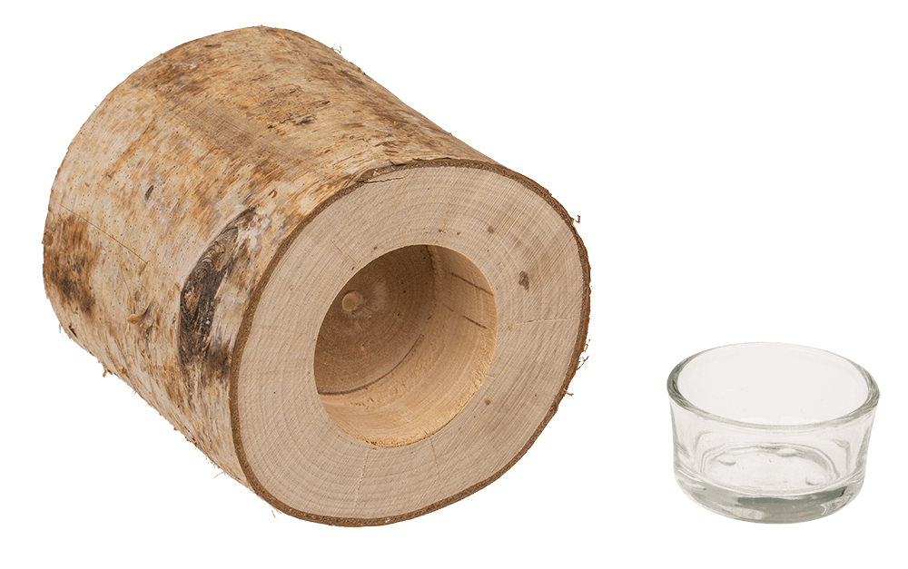 Decorative tree trunk with glass tealight insert,