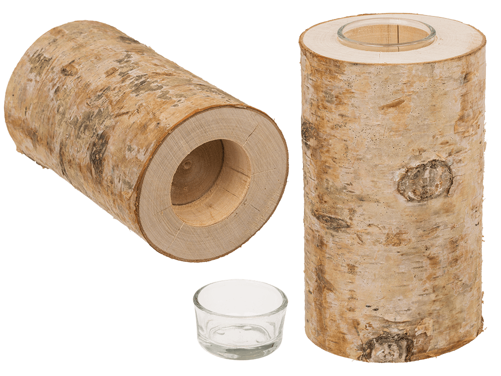 Decorative tree trunk with glass tealight insert,