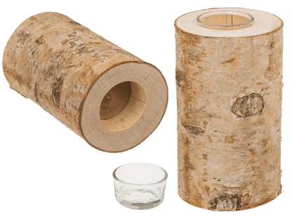 Decorative tree trunk with glass tealight insert,