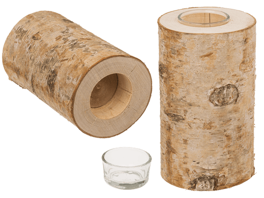 Decorative tree trunk with glass tealight insert,