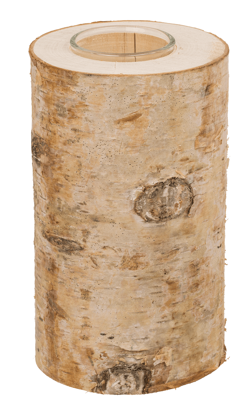 Decorative tree trunk with glass tealight insert,