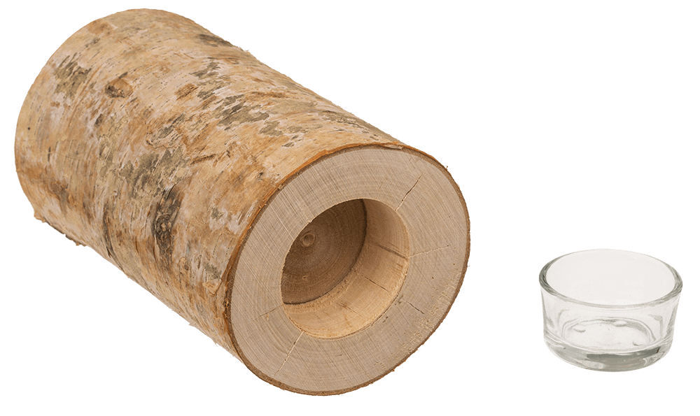 Decorative tree trunk with glass tealight insert,