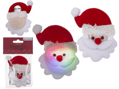 Fabric Santa pin with LED incl. batteries,