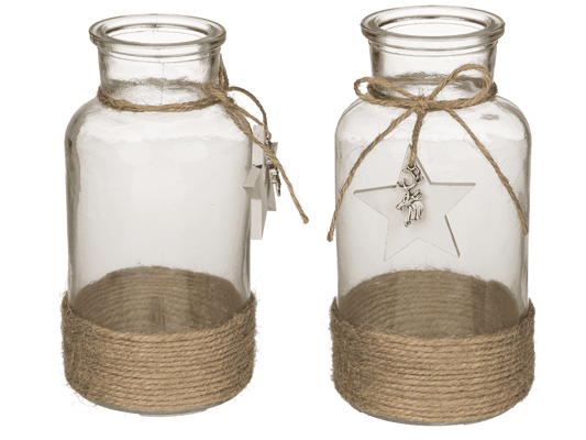 Glass vase, with jute decoration,