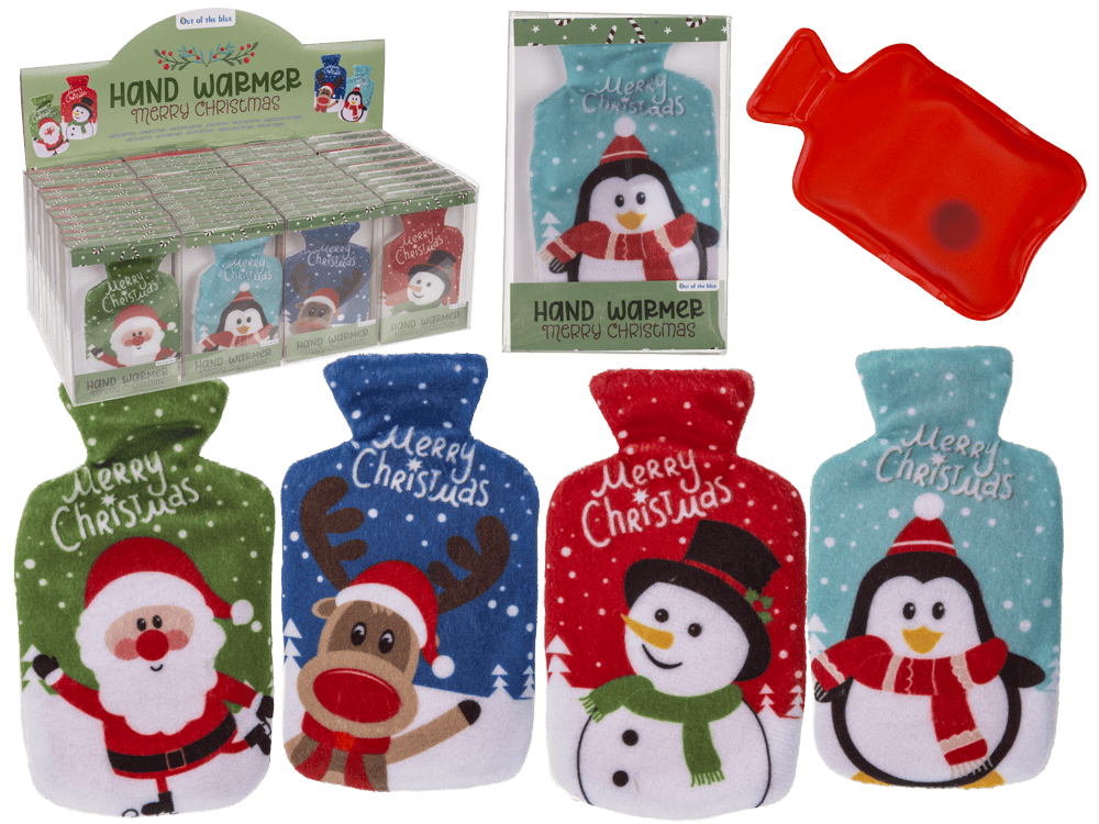 960299_000.png Handwarmer met fleece hoes in kerstthema, vier ontwerpen, verpakt in PET-box, 32 stuks per display.