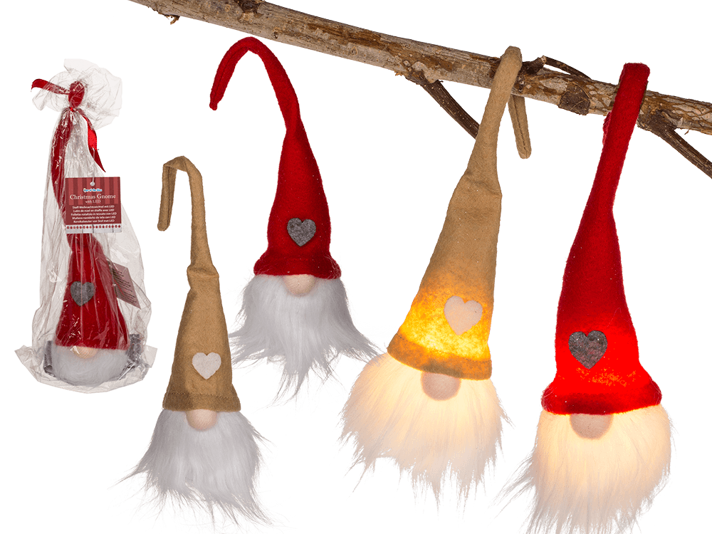 Fabric Christmas gnome with LED (incl. battery),