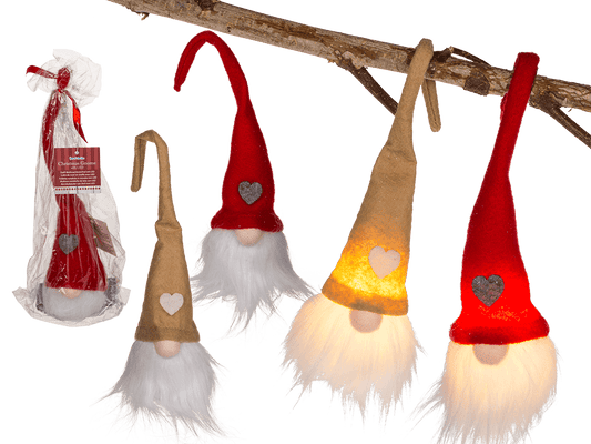 Fabric Christmas gnome with LED (incl. battery),