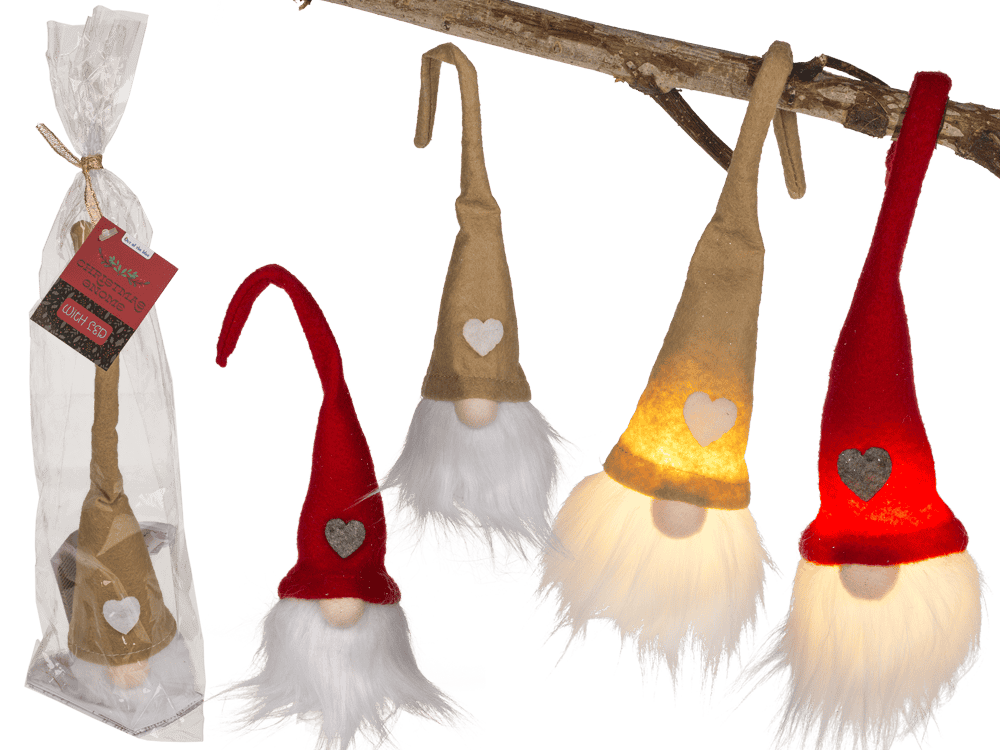 Fabric Christmas gnome with LED (incl. battery),