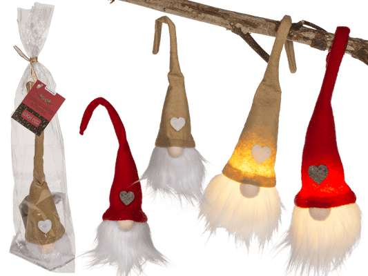 Fabric Christmas gnome with LED (incl. battery),