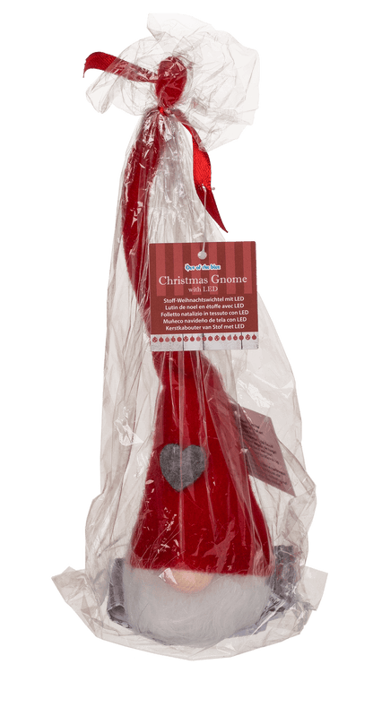 Fabric Christmas gnome with LED (incl. battery),