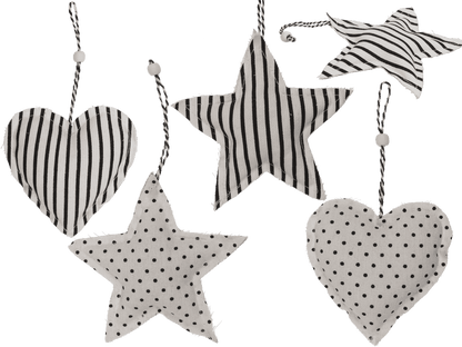 Creme coloured Fabric star & heart for hanging,
