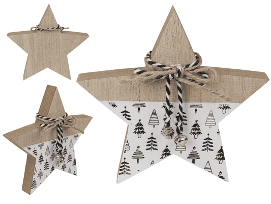 Standing wooden star with ribbon & bell,