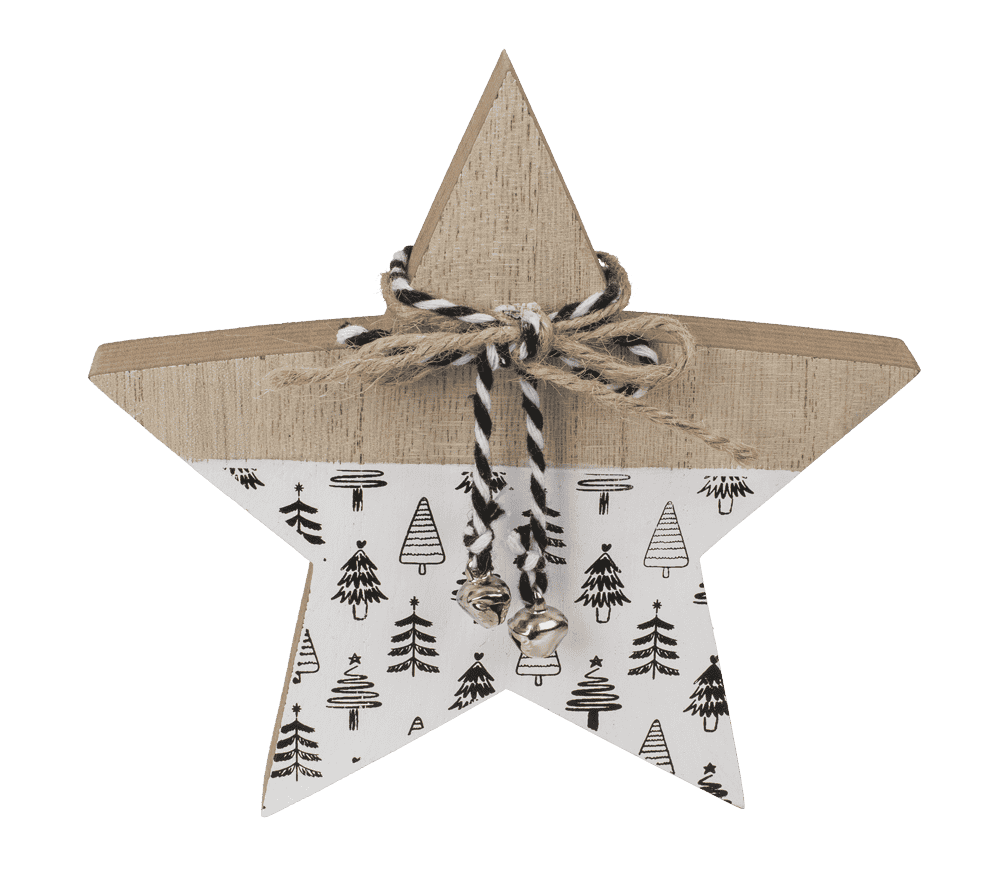 Standing wooden star with ribbon & bell,