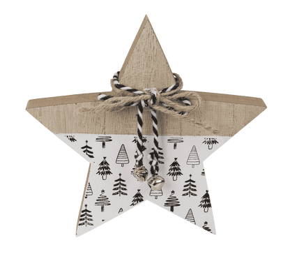 Standing wooden star with ribbon & bell,