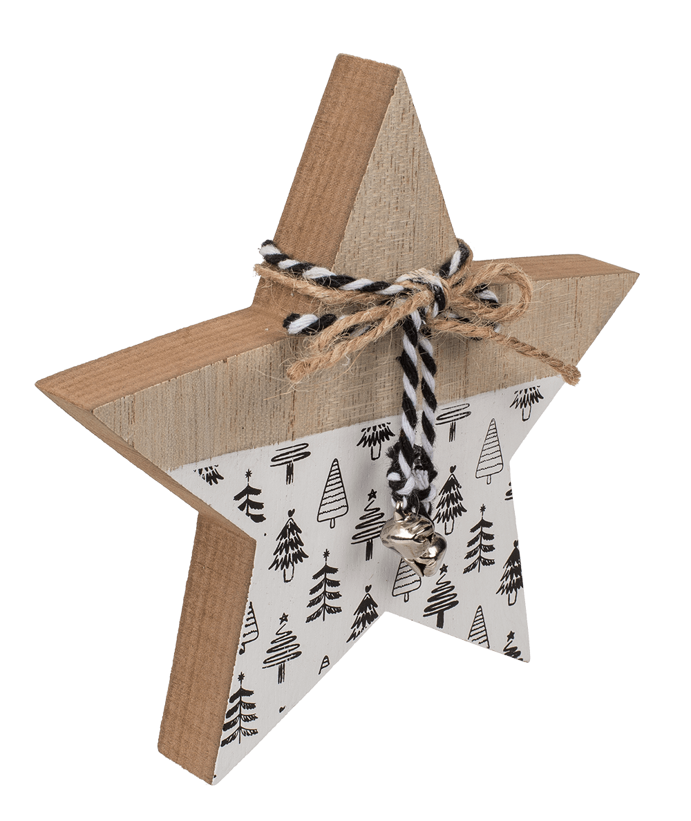 Standing wooden star with ribbon & bell,