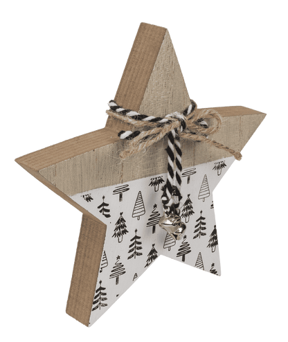 Standing wooden star with ribbon & bell,