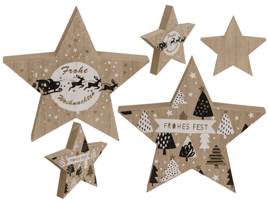 Standing wooden star with black/white colored