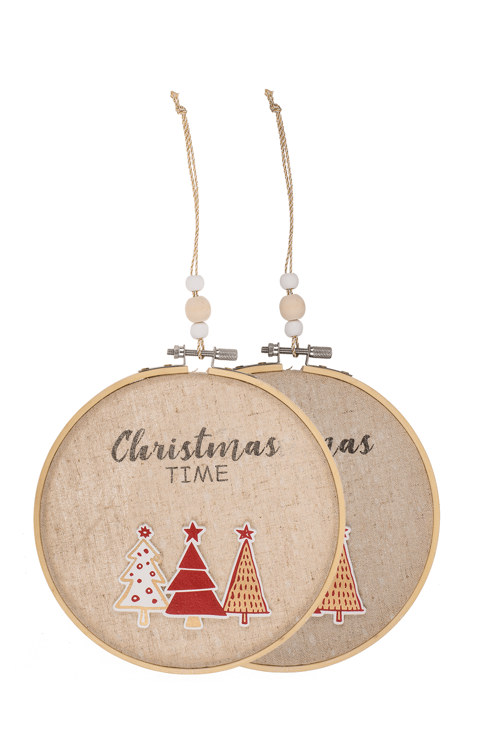 Round wooden frame with Jute, Christmas Time,