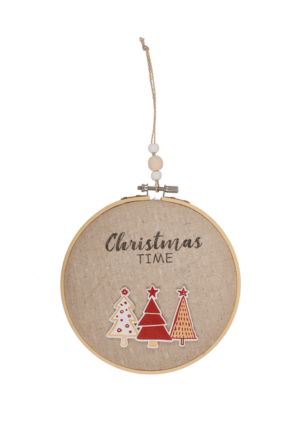 Round wooden frame with Jute, Christmas Time,