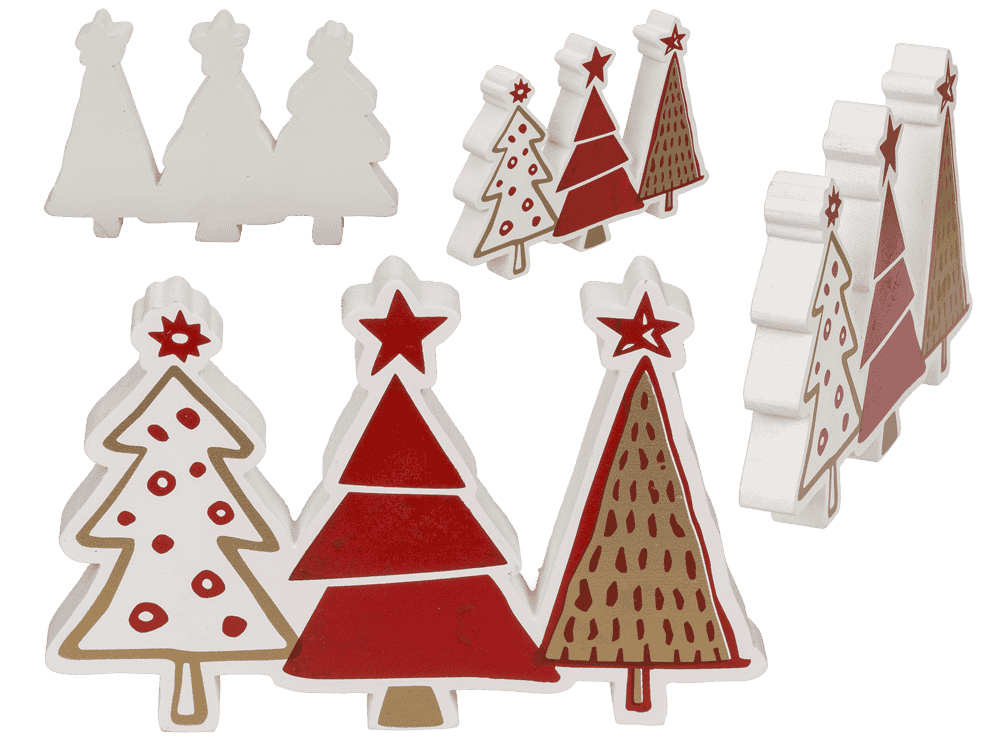 White/red colored trees, ca. 15 x 2 x 10 cm