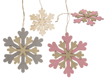 Wooden snowflake with glitter,