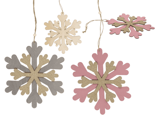 Wooden snowflake with glitter,