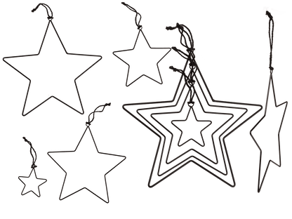 Black metal stars, for hanging, 4 pcs per set,