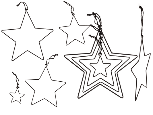 Black metal stars, for hanging, 4 pcs per set,