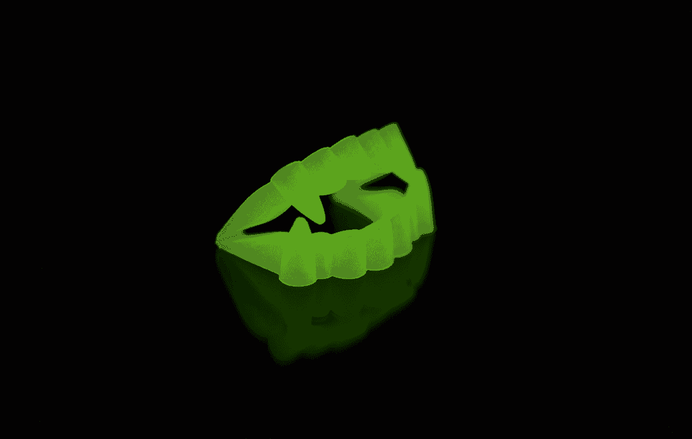 Fake blood with glow in the dark teeth,