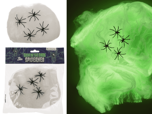 Spiderweb, Glow in the dark, incl. 4 spiders,