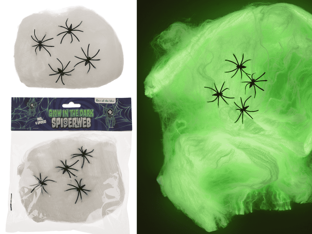 Spiderweb, Glow in the dark, incl. 4 spiders,