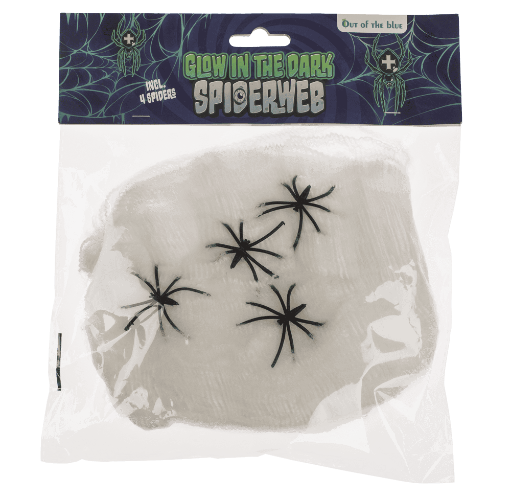 Spiderweb, Glow in the dark, incl. 4 spiders,