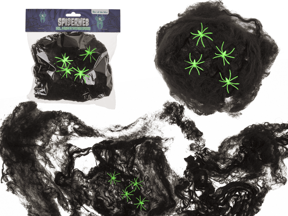 Spiderweb, incl. 4 glow in the dark spiders,