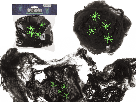 Spiderweb, incl. 4 glow in the dark spiders,