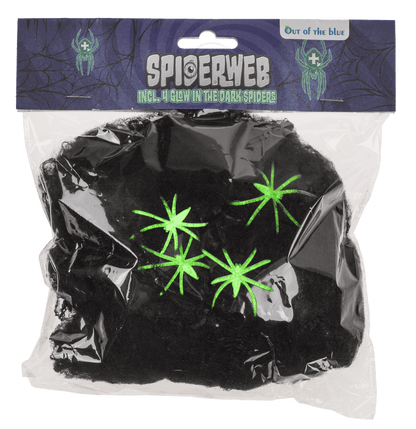 Spiderweb, incl. 4 glow in the dark spiders,