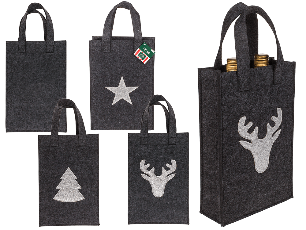 Grey gift bag, X-mas Greetings, felt material,