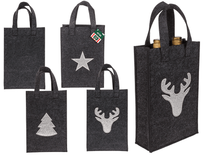 Grey gift bag, X-mas Greetings, felt material,