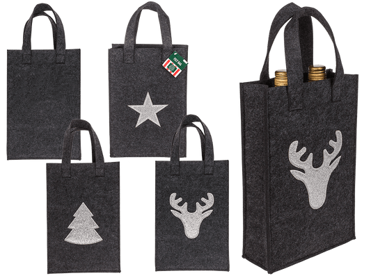 Grey gift bag, X-mas Greetings, felt material,