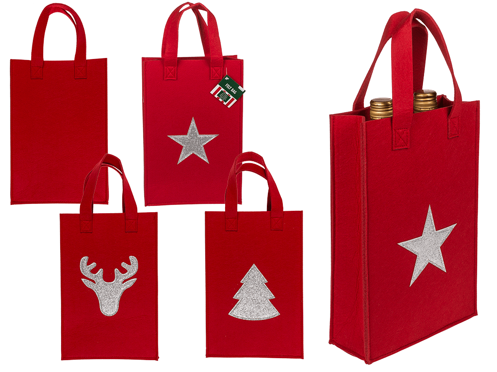 Red gift bag, X-mas Greetings, felt material,