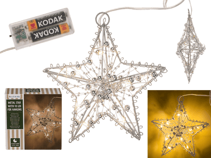 Metal Star for hanging, with 10 LED, D: ca. 15 cm,