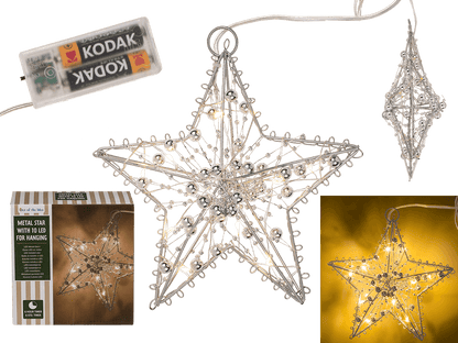 Metal Star for hanging, with 10 LED, D: ca. 15 cm,