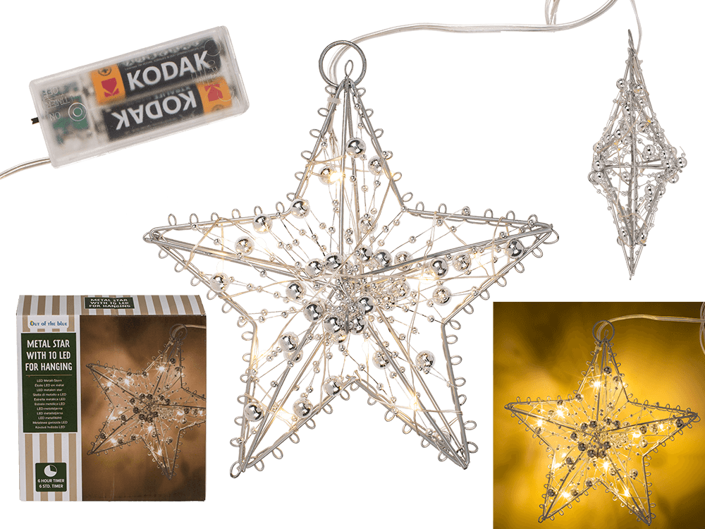 Metal Star for hanging, with 10 LED, D: ca. 15 cm,