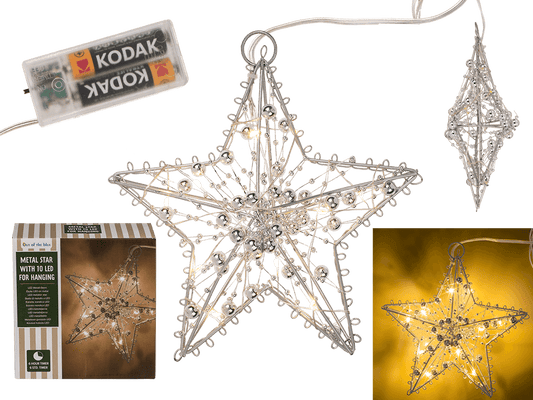 Metal Star for hanging, with 10 LED, D: ca. 15 cm,