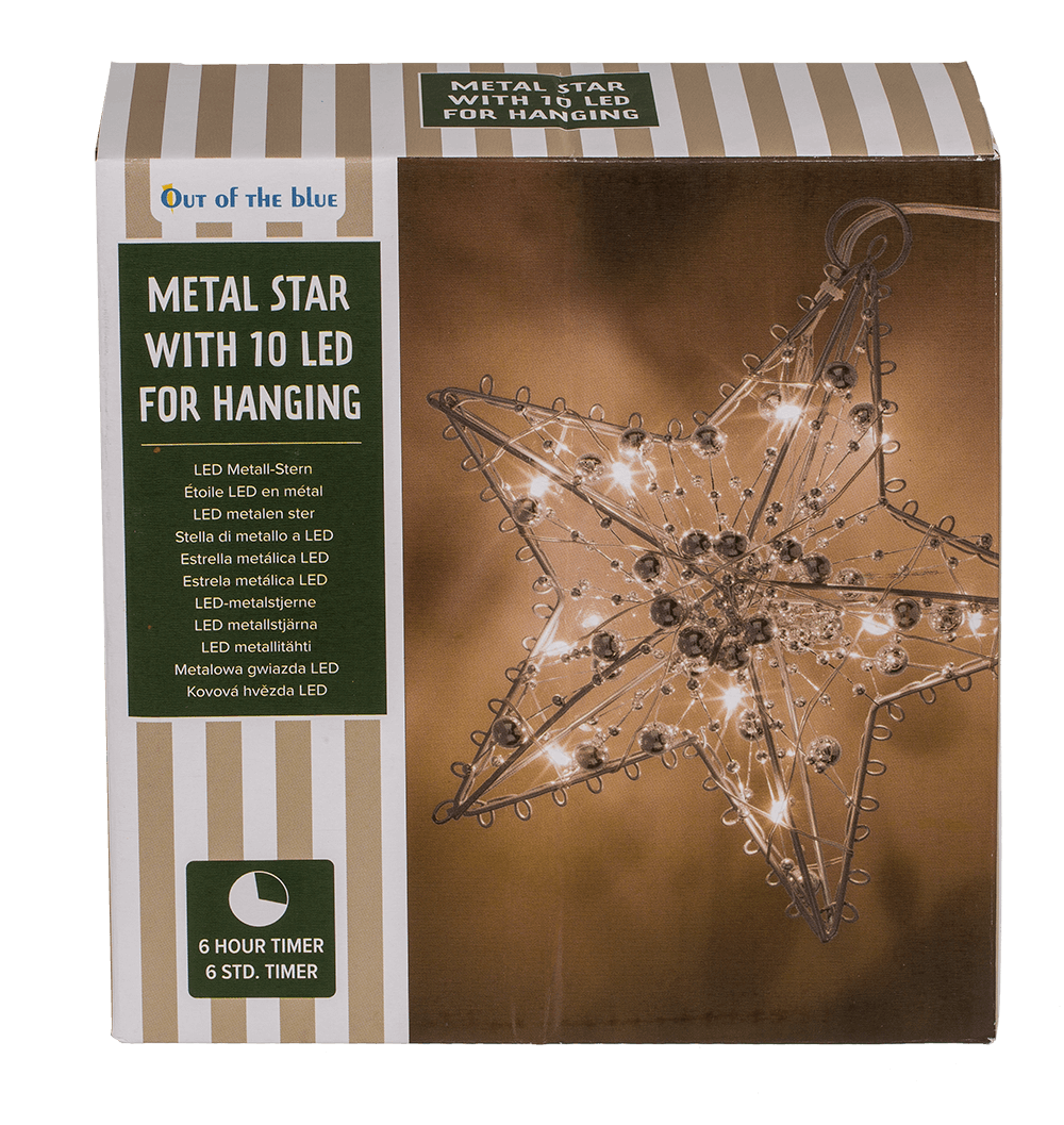 Metal Star for hanging, with 10 LED, D: ca. 15 cm,