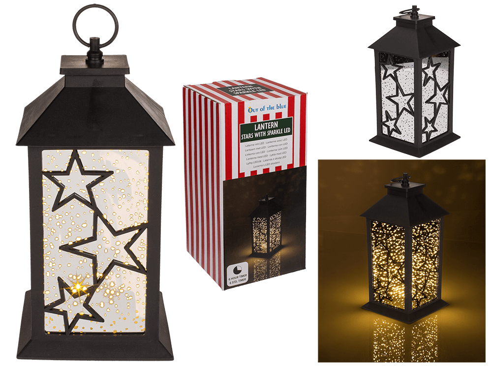 Plastic Latern, Stars, with sparkle LED