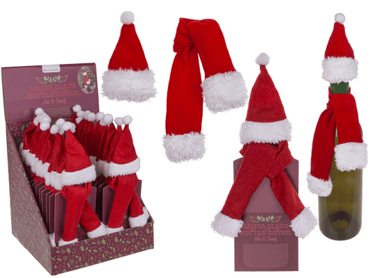 Textile Bottle Cover, Santa Claus hat & scarf,