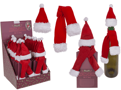 Textile Bottle Cover, Santa Claus hat & scarf,
