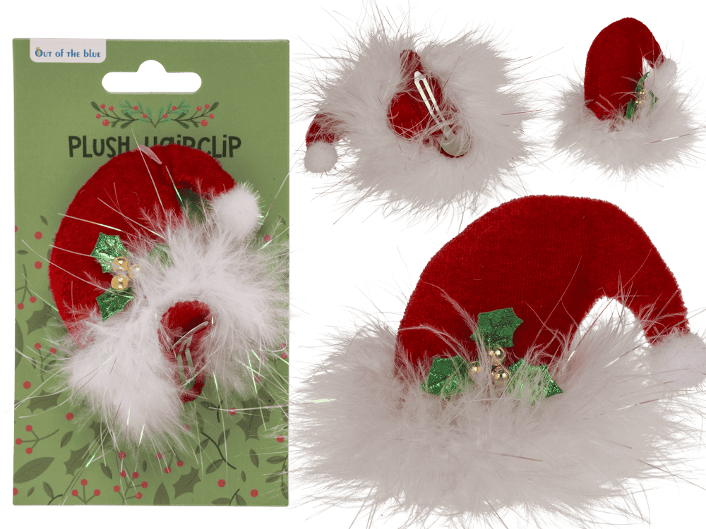 Plush hair clip, Santa's Hat,