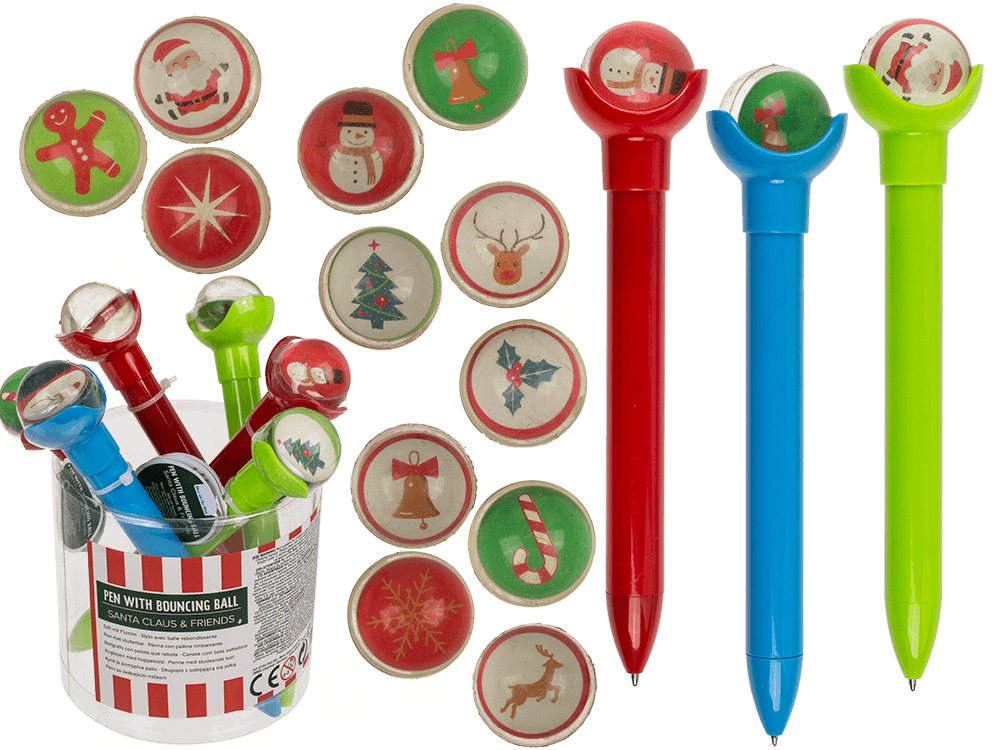 Plastic pen with bouncing ball, X-mas,